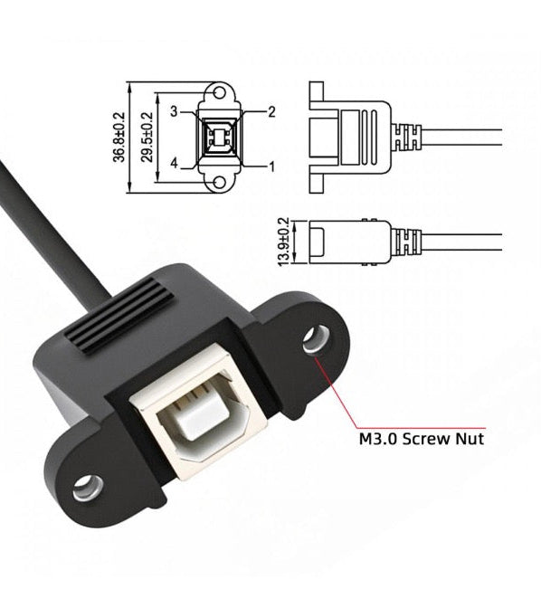 Motherboard 9-pin header to USB 2.0 Type-B female panel mount cable