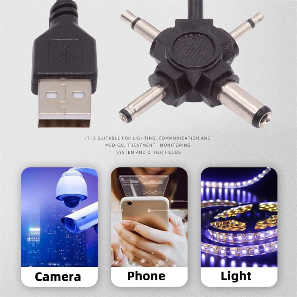 USB 2.0 A Male to 5.5x2.1mm, 4.0x1.7mm, Mono 3.5mm, 2.5mm DC Power Plug Barrel Connector Charging Cable 5V