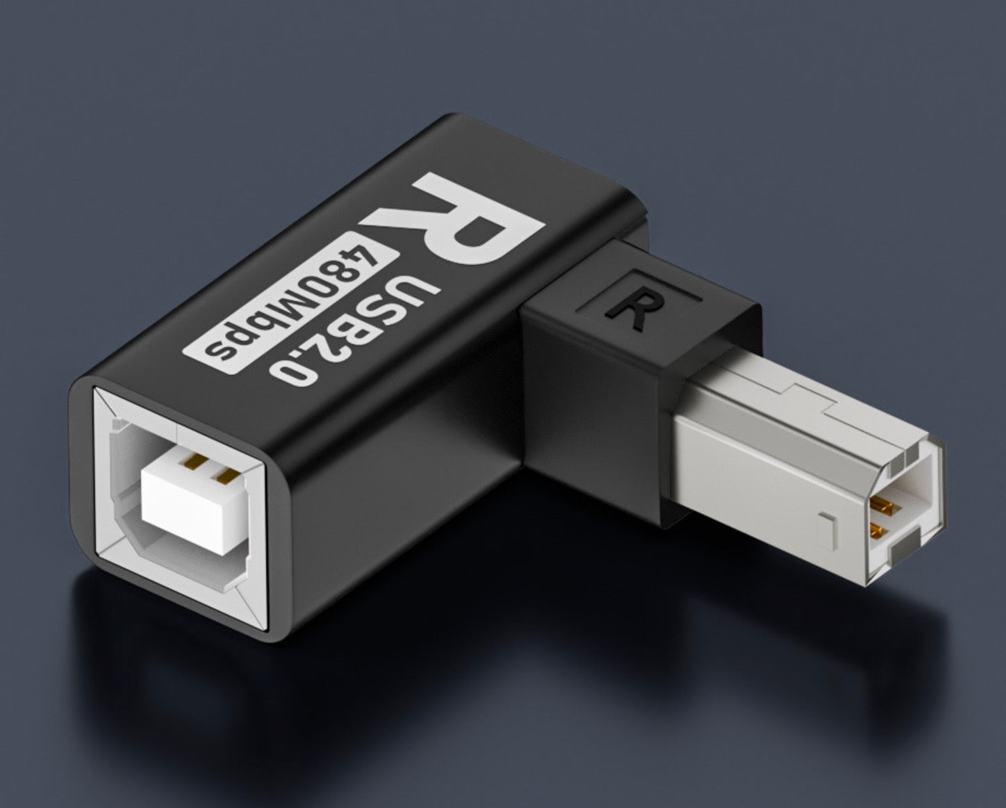 USB-B printer extension adapter angled connector
