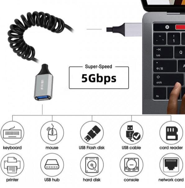 USB-A extension stretch cable 5Gbps