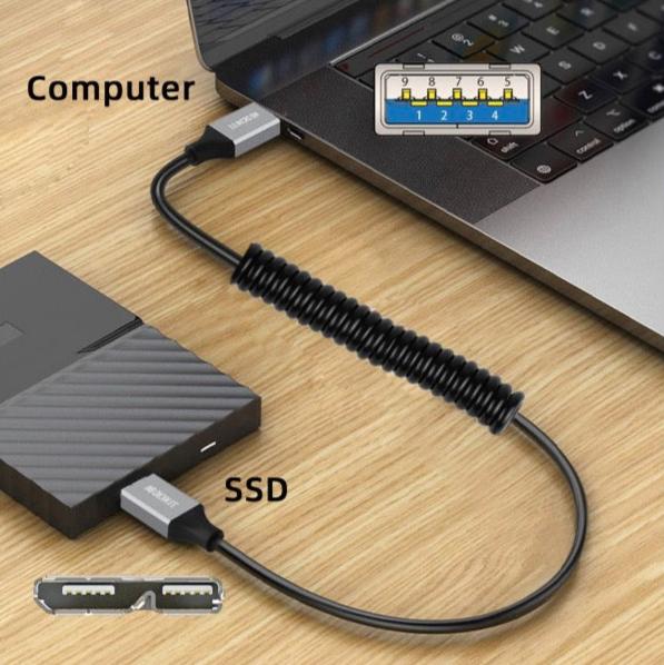 Black Micro-B coiled hard drive lead