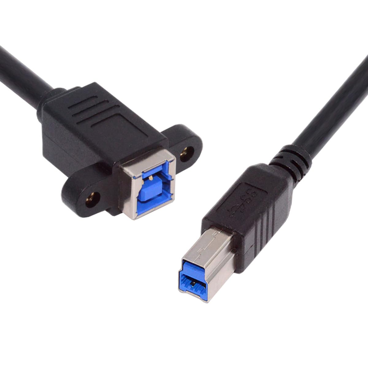 USB 3.0 Type-B female panel-mount to Type-B male extension cable for 5Gbps high-speed data transfer