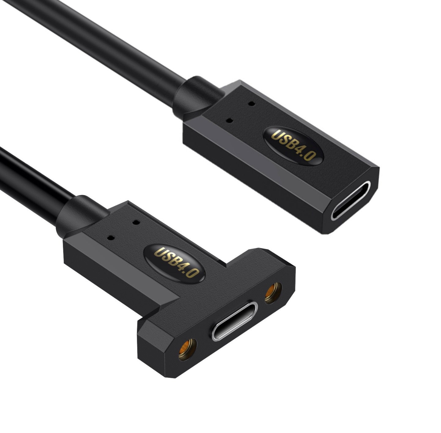 USB 4.0 Type C female to female panel mount cable with screw flange supporting 40Gbps data and 240W PD charging