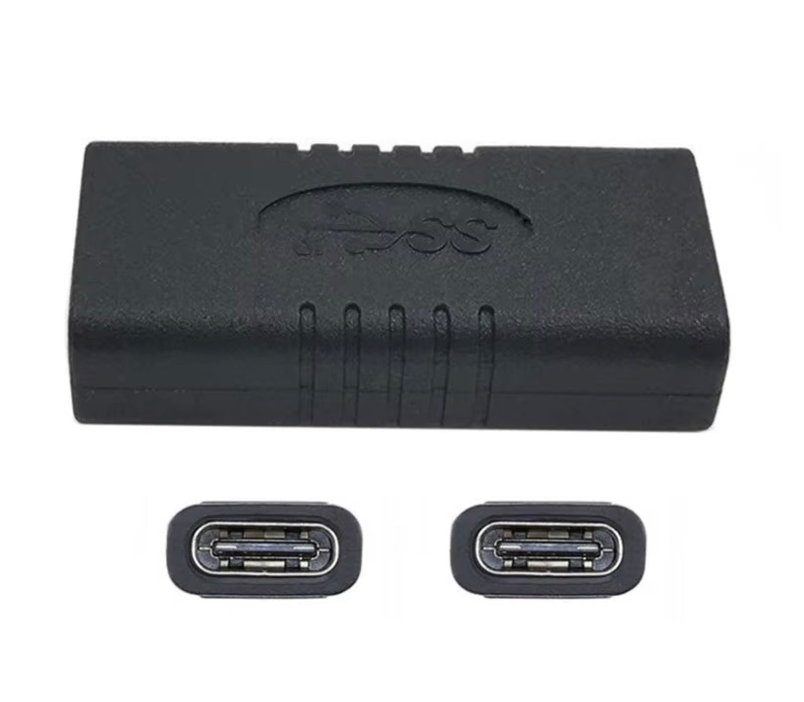 Black electronic component with USB ports on a white background