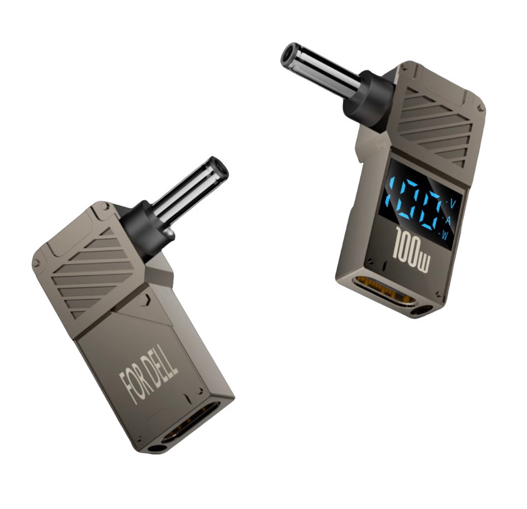 USB C female to DC 3.5x1.35mm 90 degree angled aluminium alloy PD power charging adapter with 100W display