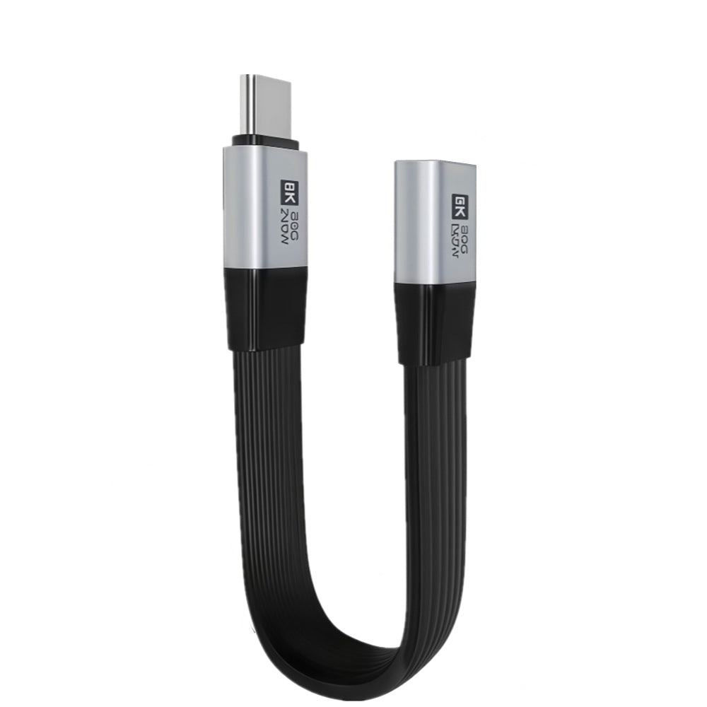 Black USB cable with silver connectors on a white background