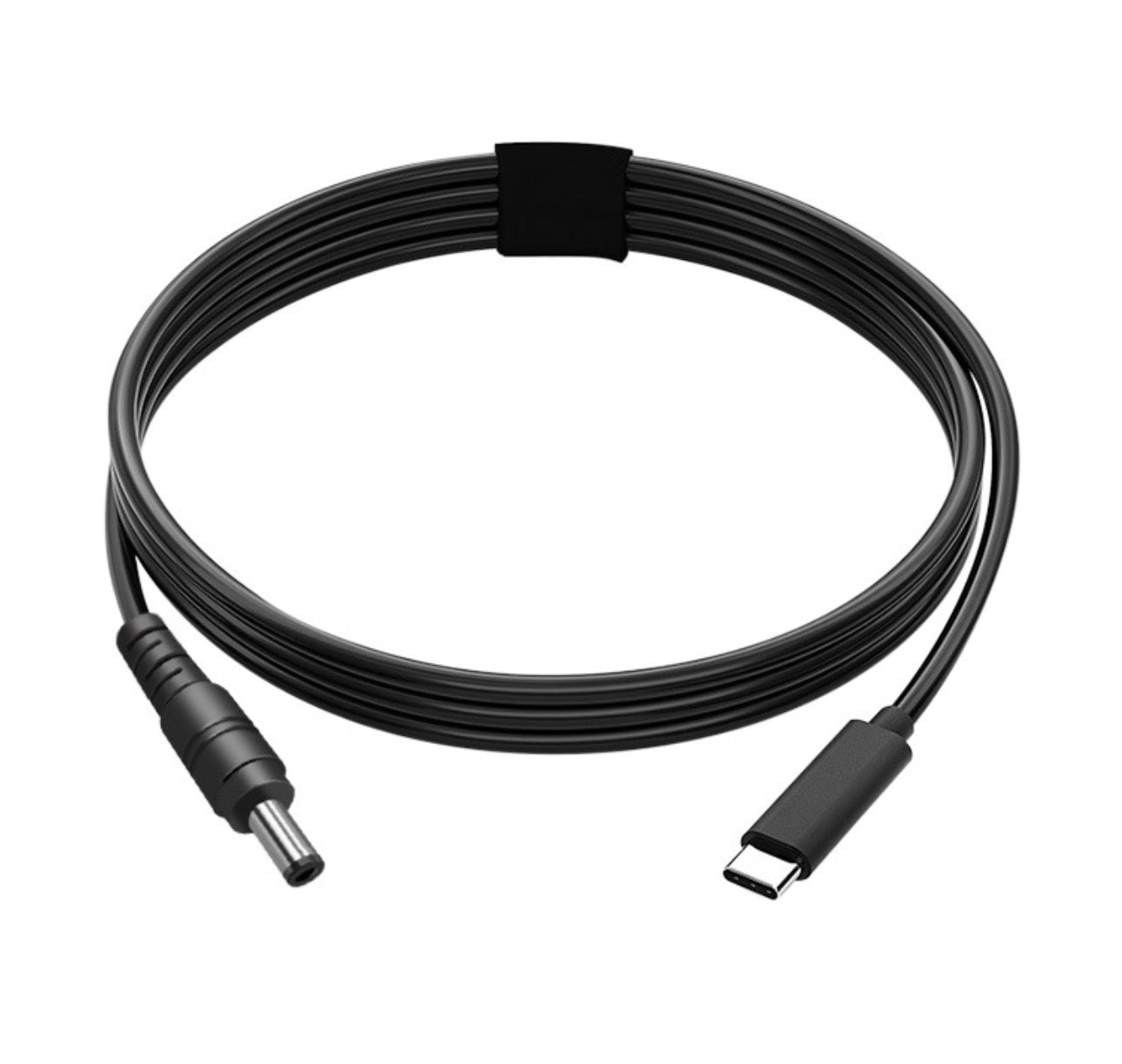 A black USB-C to DC power charging cable with a 4.5 x 3.0mm PD connector on one end and a standard DC connector on the other.
