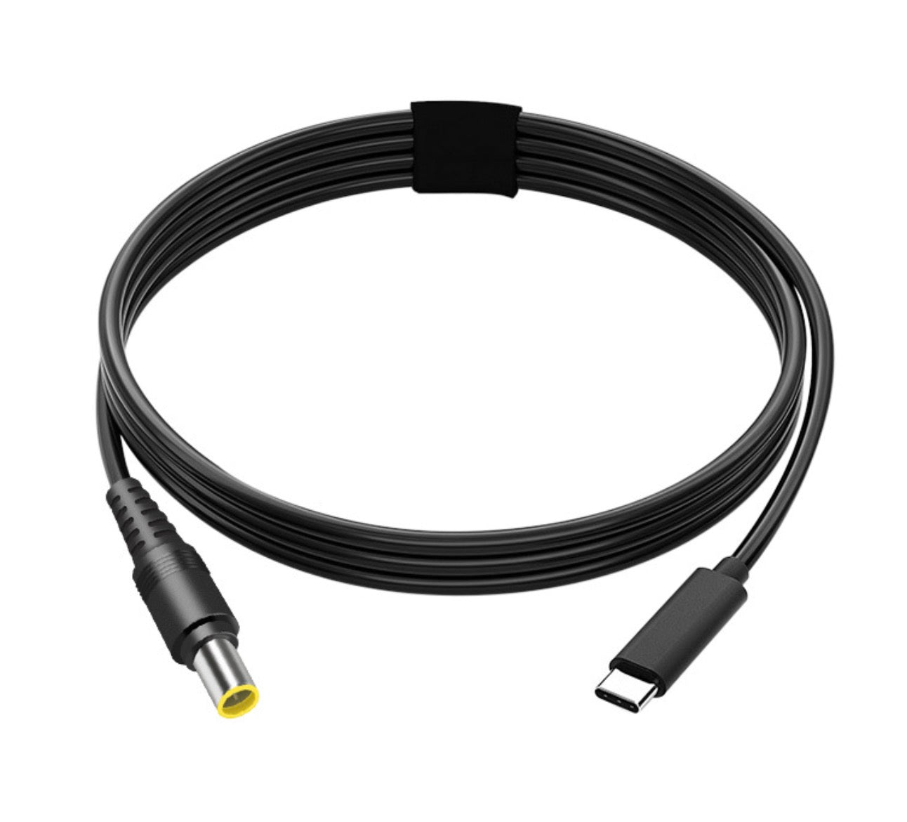 A black USB-C to DC power charging cable.