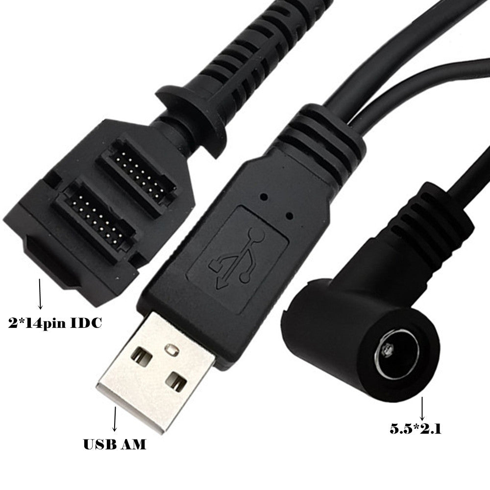 USB scanner cable dual 14-pin IDC with DC5521 female power supply for Verifone VX820 and VX805
