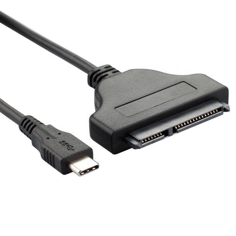 Computer cable with USB Type-C connector and SCSI adapter on a white background