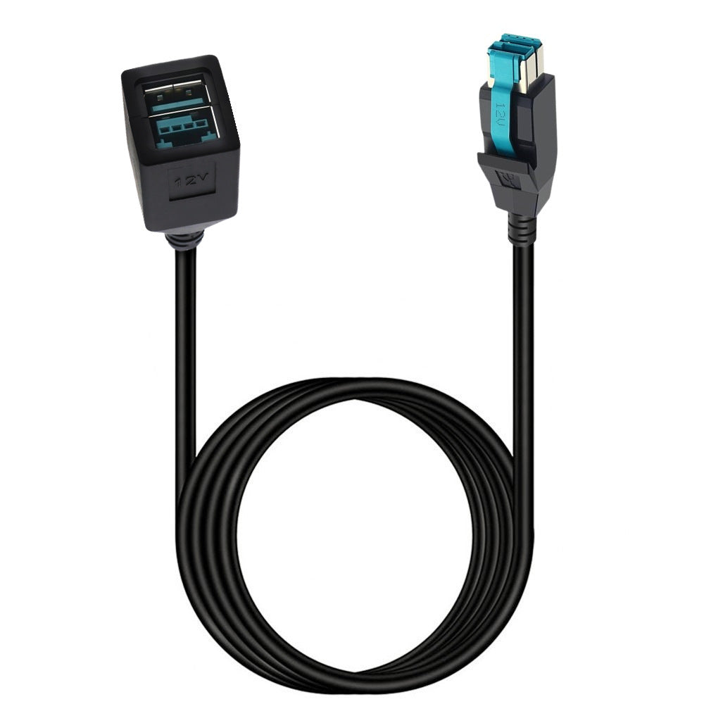 12V PoweredUSB male‑to‑female extension cable for IBM POS