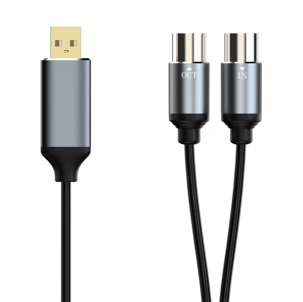USB to Dual 5-Pin DIN MIDI Cable 1.8m – USB Interface to MIDI In/Out Adapter for Keyboard, Synthesizer & Controller