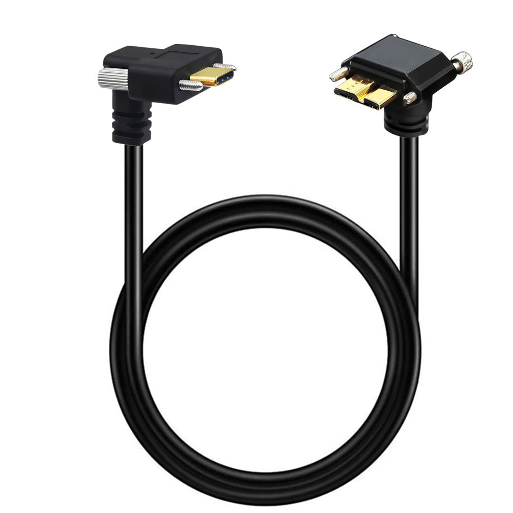 Up-angle USB-C to up-angle Micro USB 3.0 industrial camera cable with locking screws
