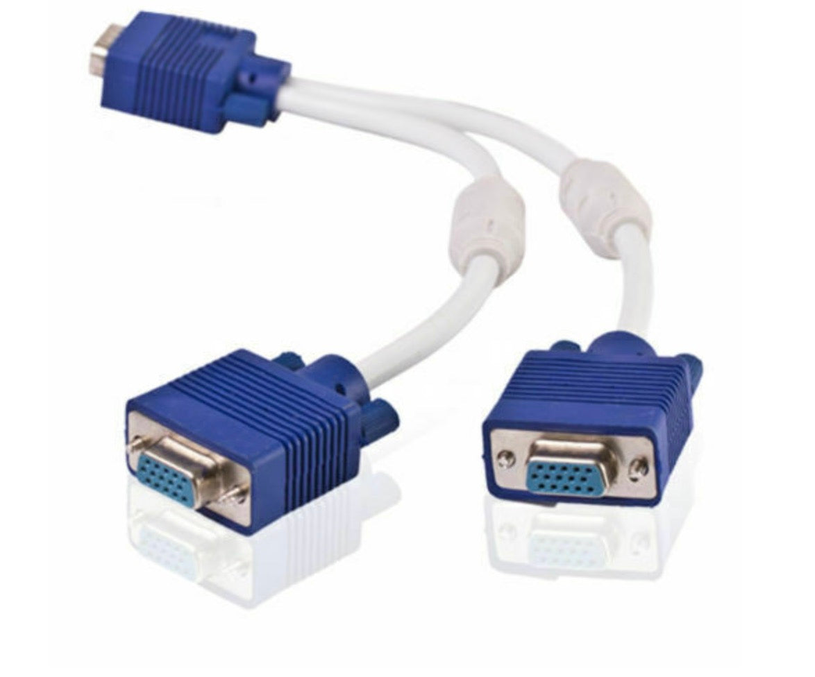 VGA 15 pin male to dual VGA female video splitter cable
