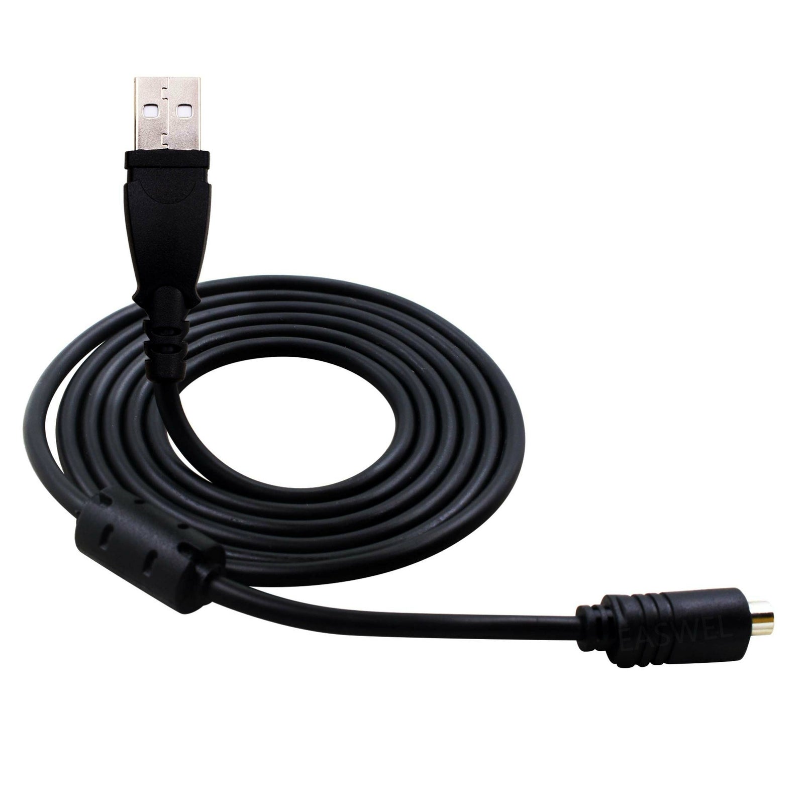 Black USB cable with connectors on a white background