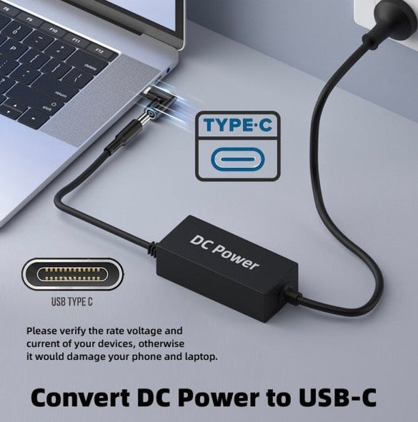 5.5 x 2.1mm Input to USB-C Angled Male Laptop Power Plug Charging Adapter