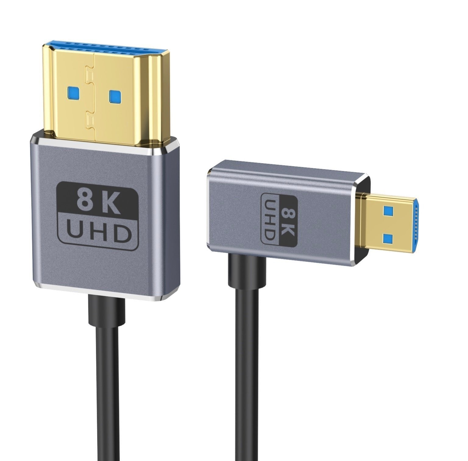 Micro HDMI to HDMI 2.1 Extreme Slim Coaxial Cable, Ultra High Speed OD2.5mm Audio Video Angled Cable | 8K@60Hz