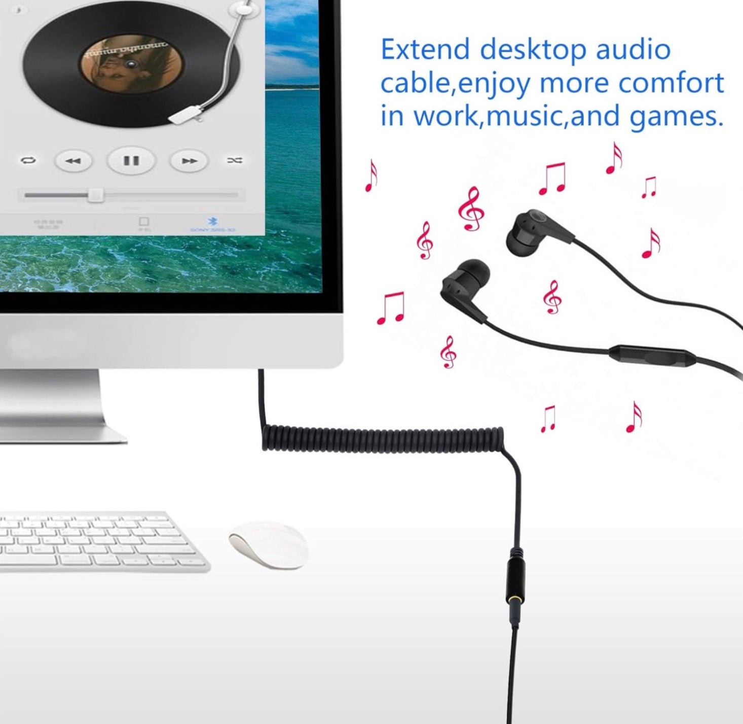 3.5mm Extension Cable, 3.5mm Male to Female Jack 4 Pole Extension Aux Audio Coiled Cable