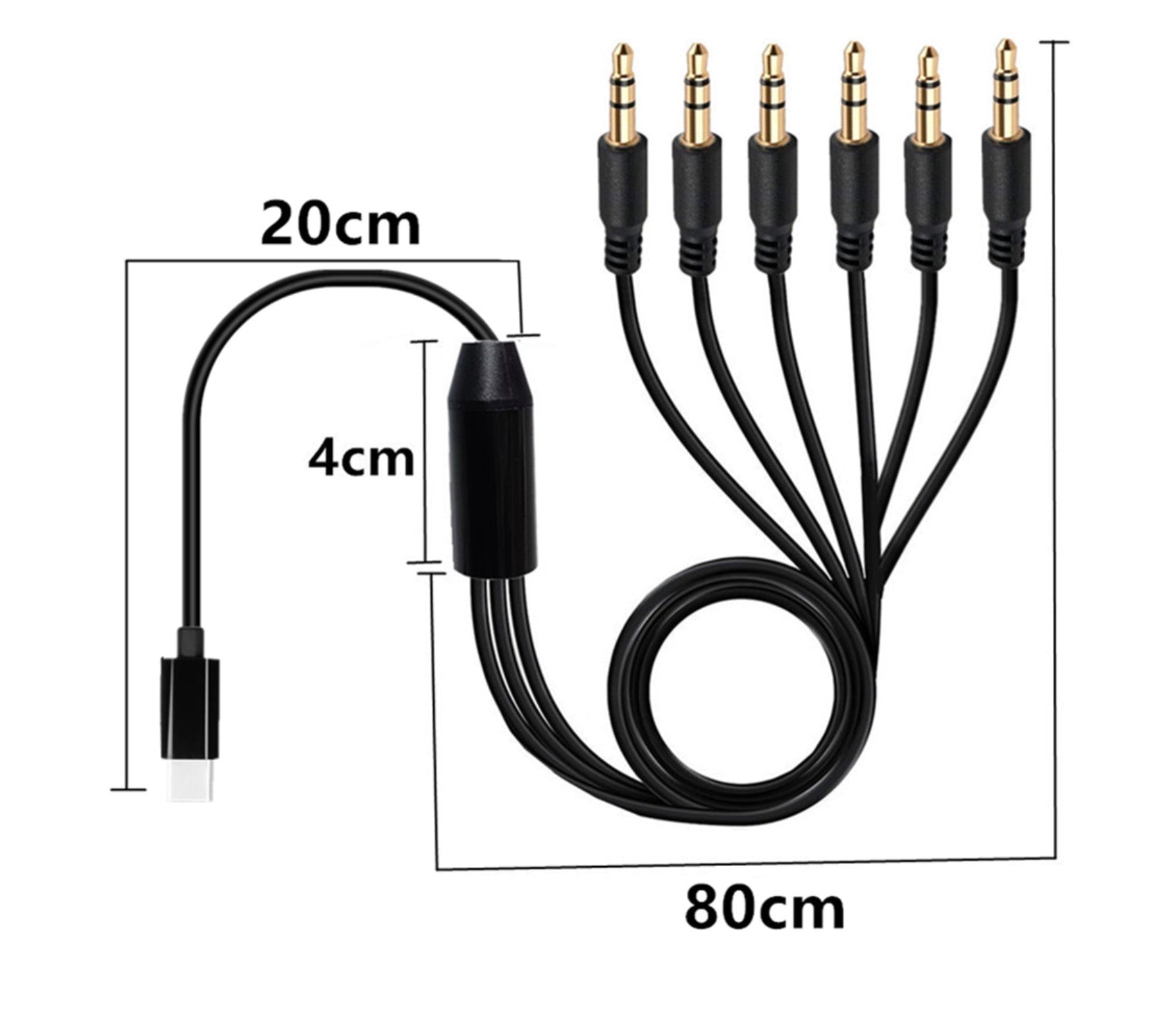 USB C Y Audio Splitter, 3.5mm Male to 6 x 3.5mm 3 Pole Male Audio Cable