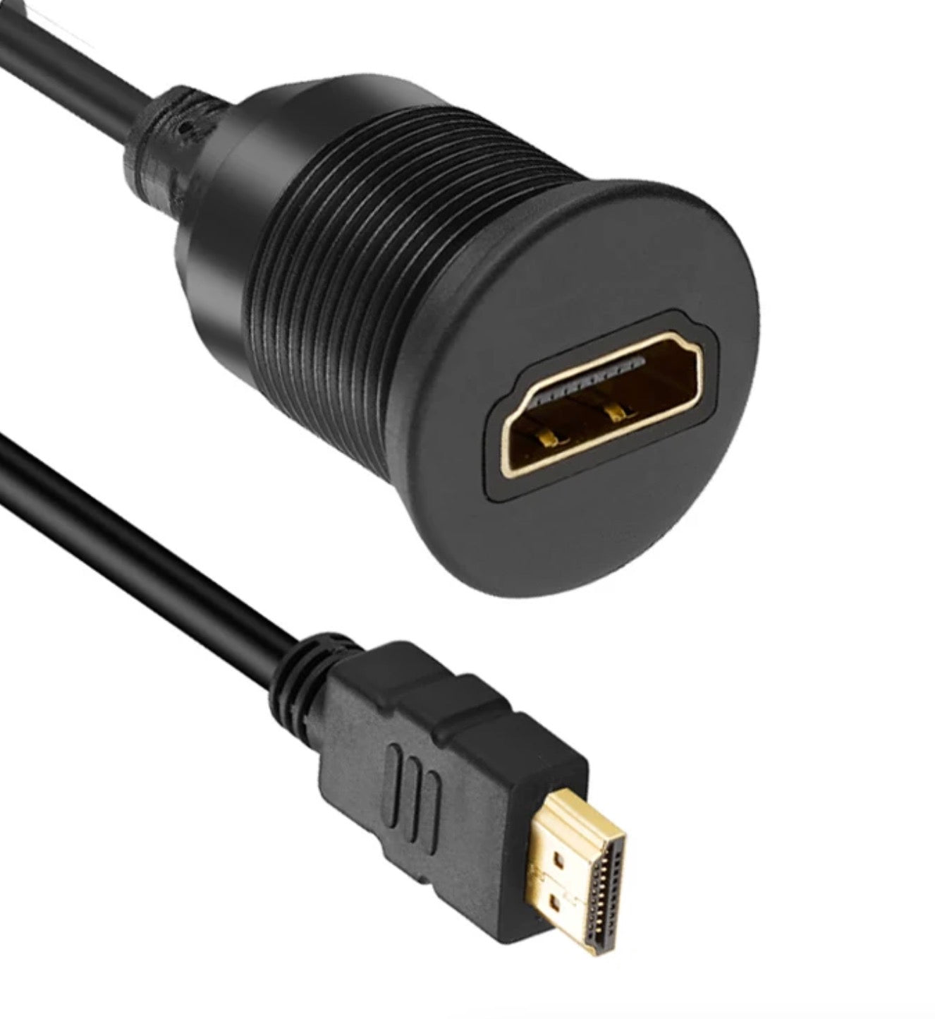 HDMI Male to Female Car Mount Flush Video Extension Cable for Truck Boat Motorcycle Dashboard | Mounting Panel 2m