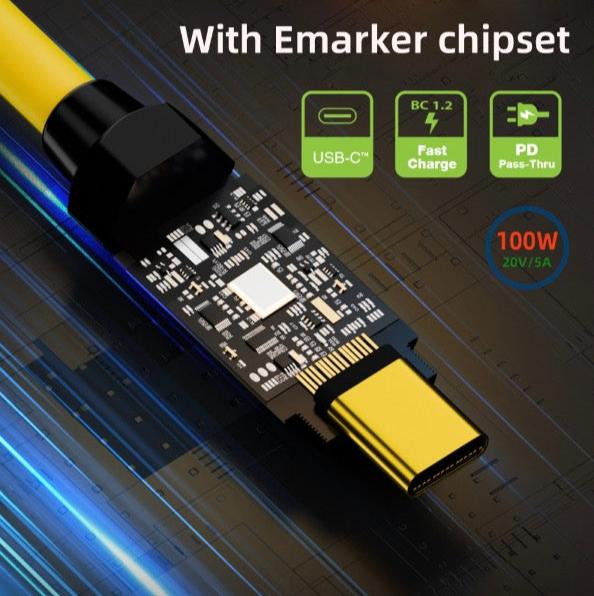 USB C 100W PD Coiled Cable, Male to Male OTG Data Charging Connector | 8K@60Hz 20Gbps