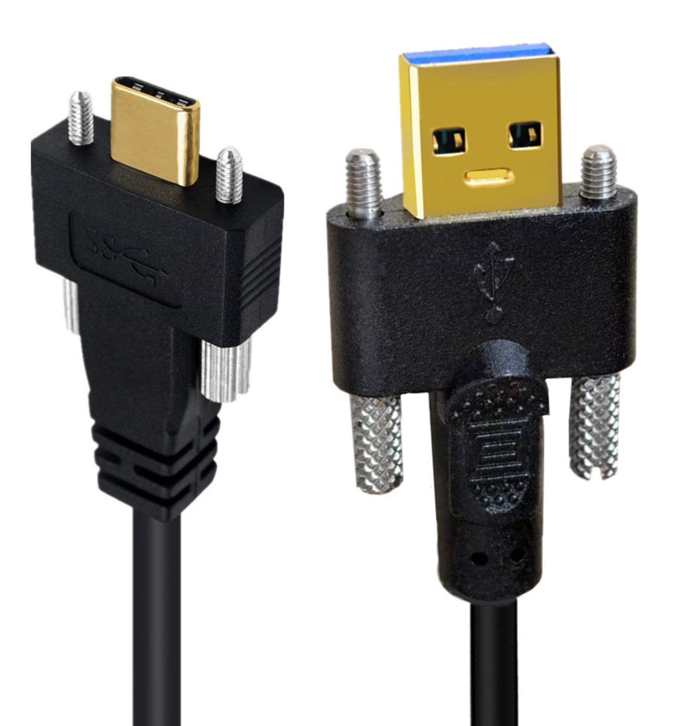 USB 3.1 Locking Screw Panel Mount Cable, USB C to USB 3.0 Type A Dual Screws Data Charging Cord