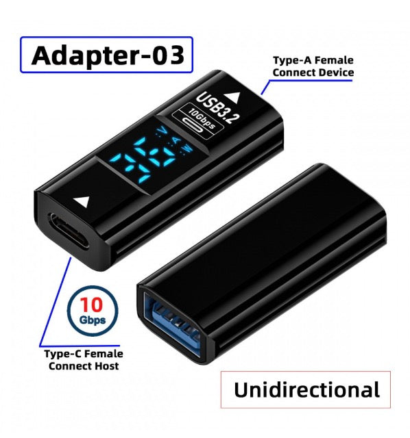 USB A Female to USB Type C Female Monitor Display Data Adapter 36w 10Gbps