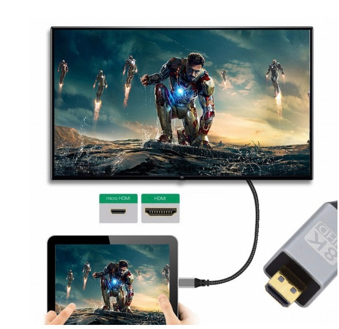 Micro HDMI to HDMI 2.0 Braided Video Monitor Cable 4K 60Hz