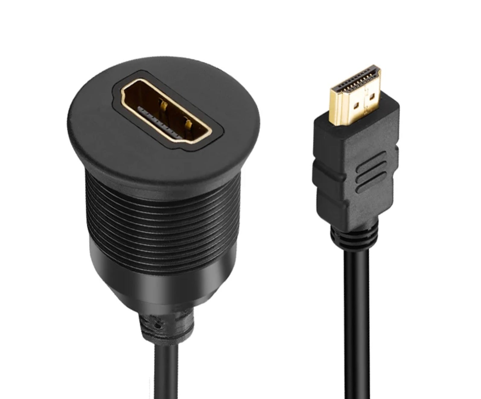 HDMI Male to Female Car Mount Flush Video Extension Cable for Truck Boat Motorcycle Dashboard | Mounting Panel 2m