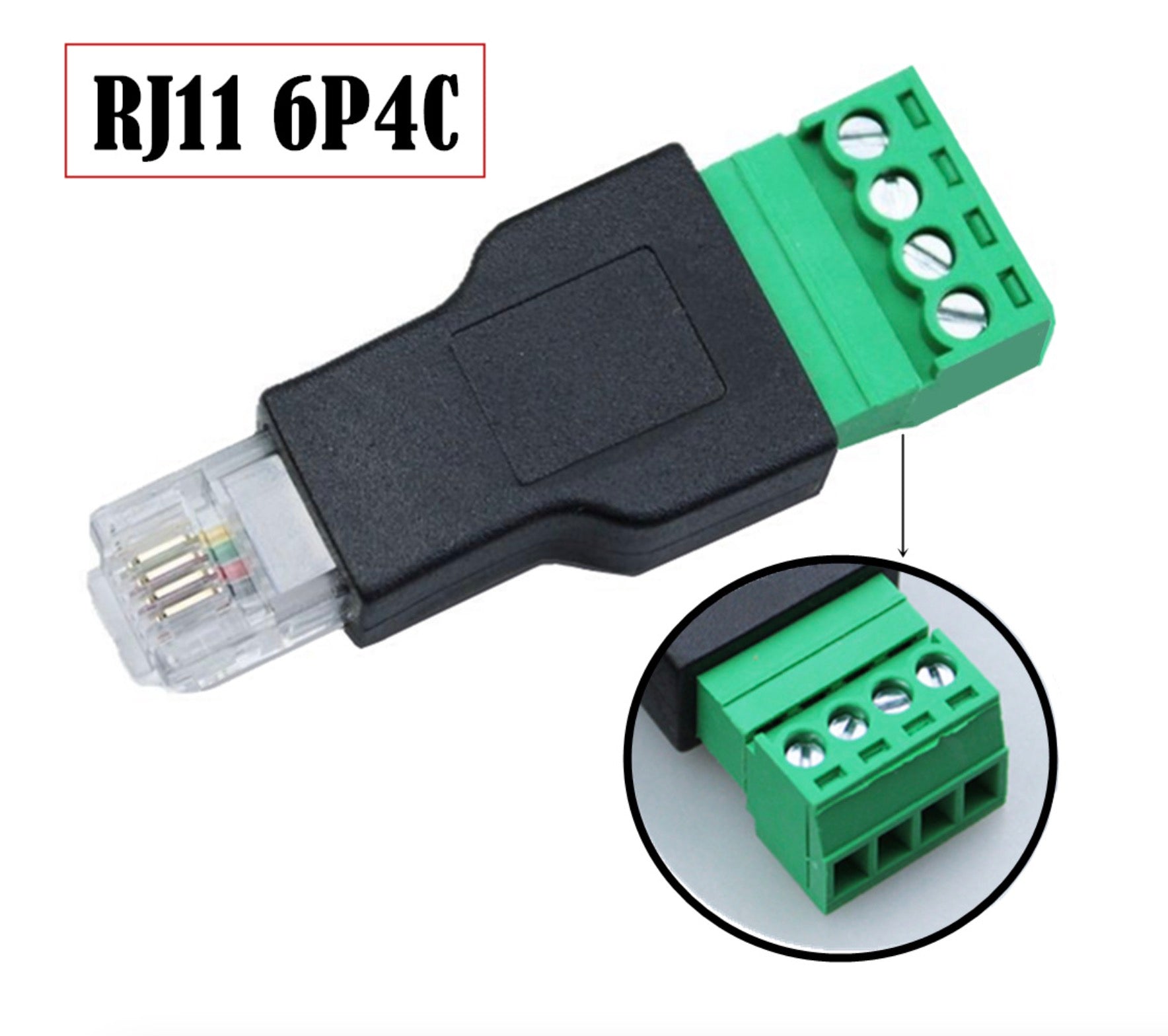 RJ11 6P4C Male to 4 Pin Screw Terminal Block Connector, Standard Wiring Modem Adapter