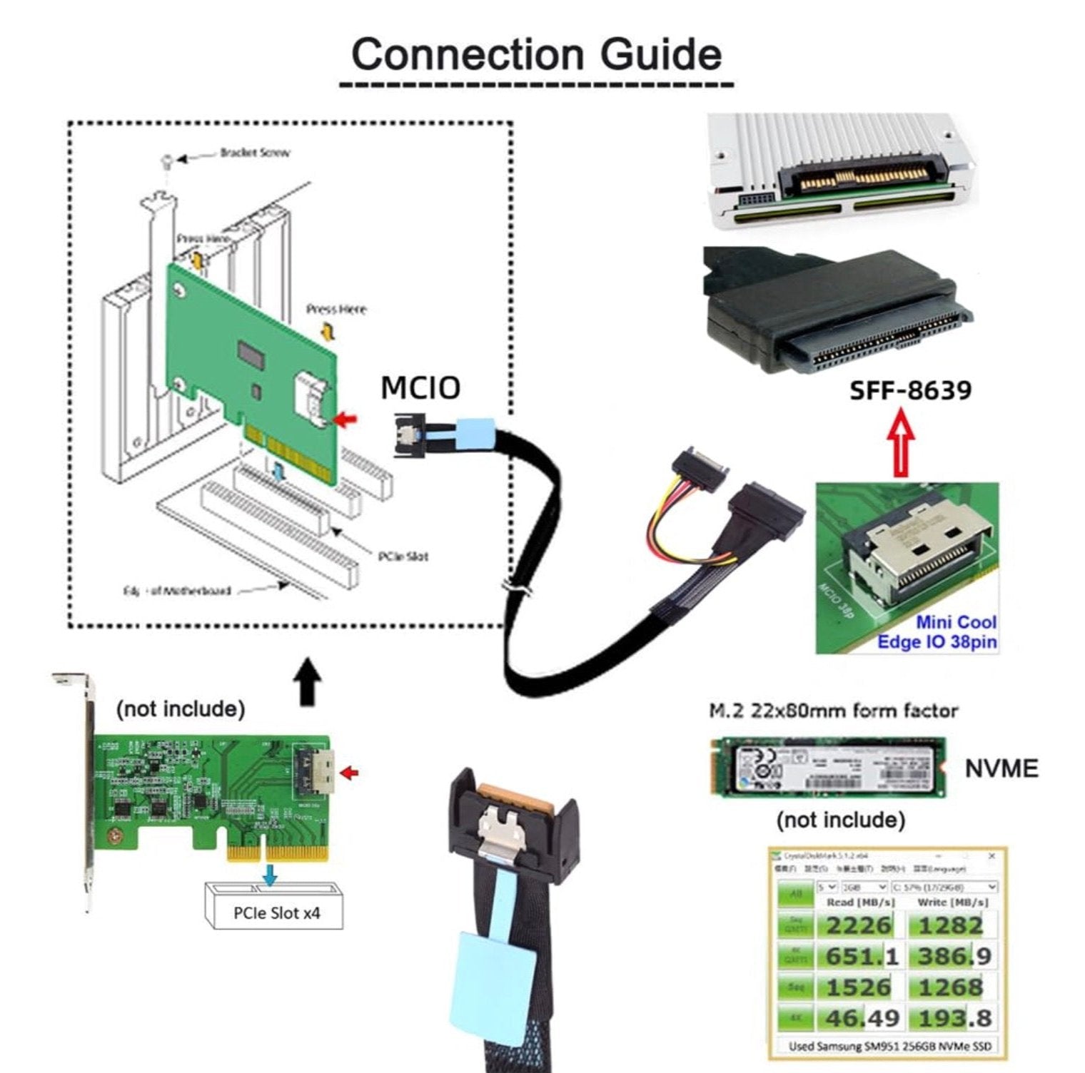 Mini Cool Edge IO MCIO 4X 4i to U.2 SFF-8639 NVME PCIe PCI-Express Cable for Mainboard SSD