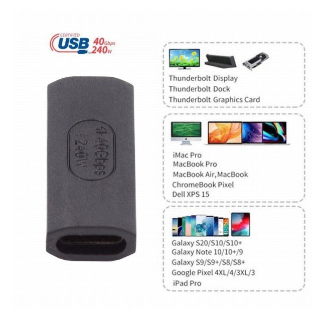 USB C 4.0 Female to USB C 4.0 Female Extension Adapter 240W 40Gbps USB4