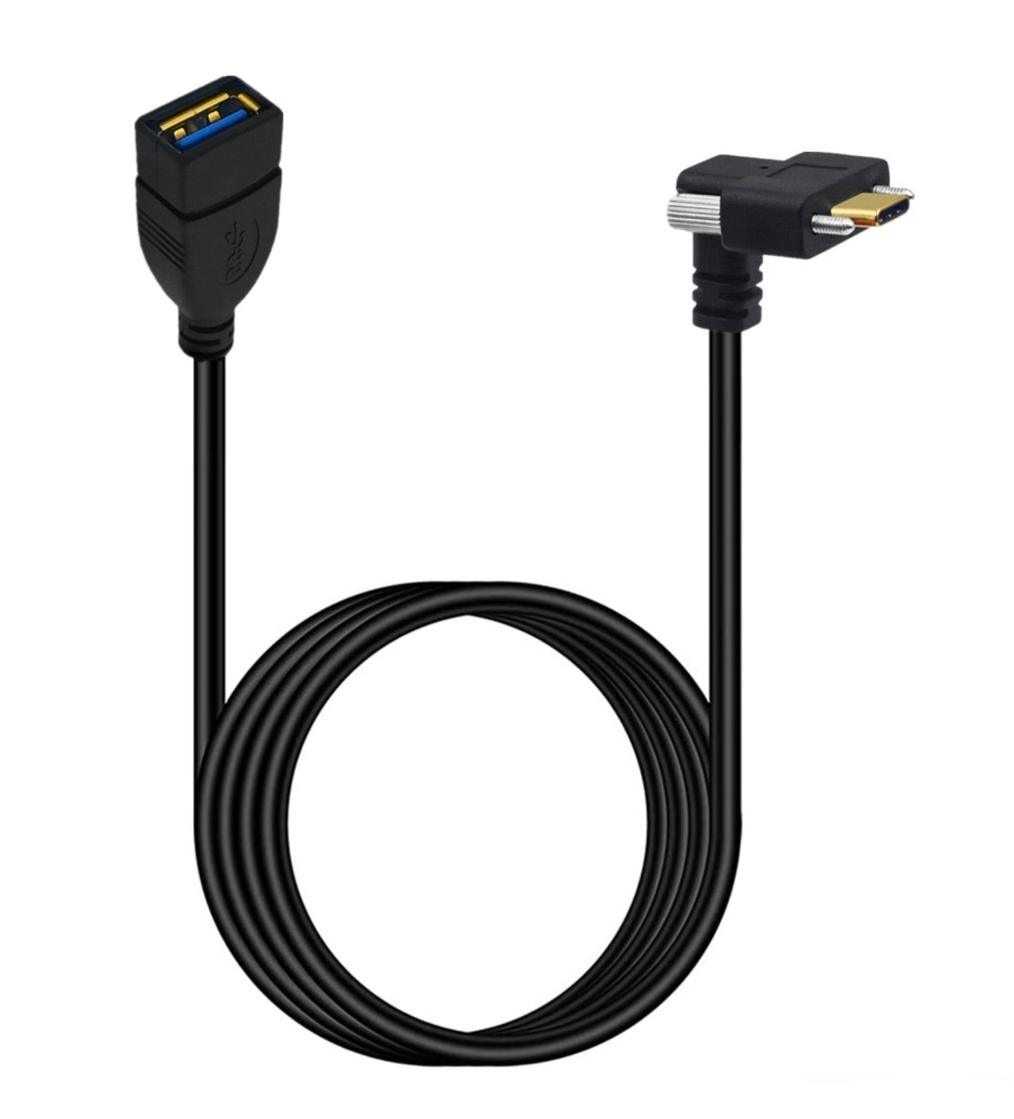 USB C Dual Screws Locking to Standard USB 3.0 A Female OTG Extension Cable | Up Down Angle