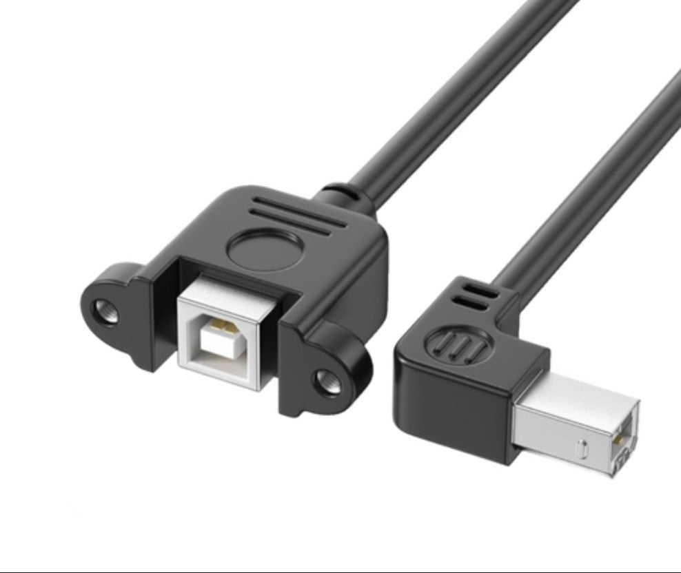 Printer Extension Cable, USB 2.0 Type B Male to Female Panel Mount Cable | Left Angle