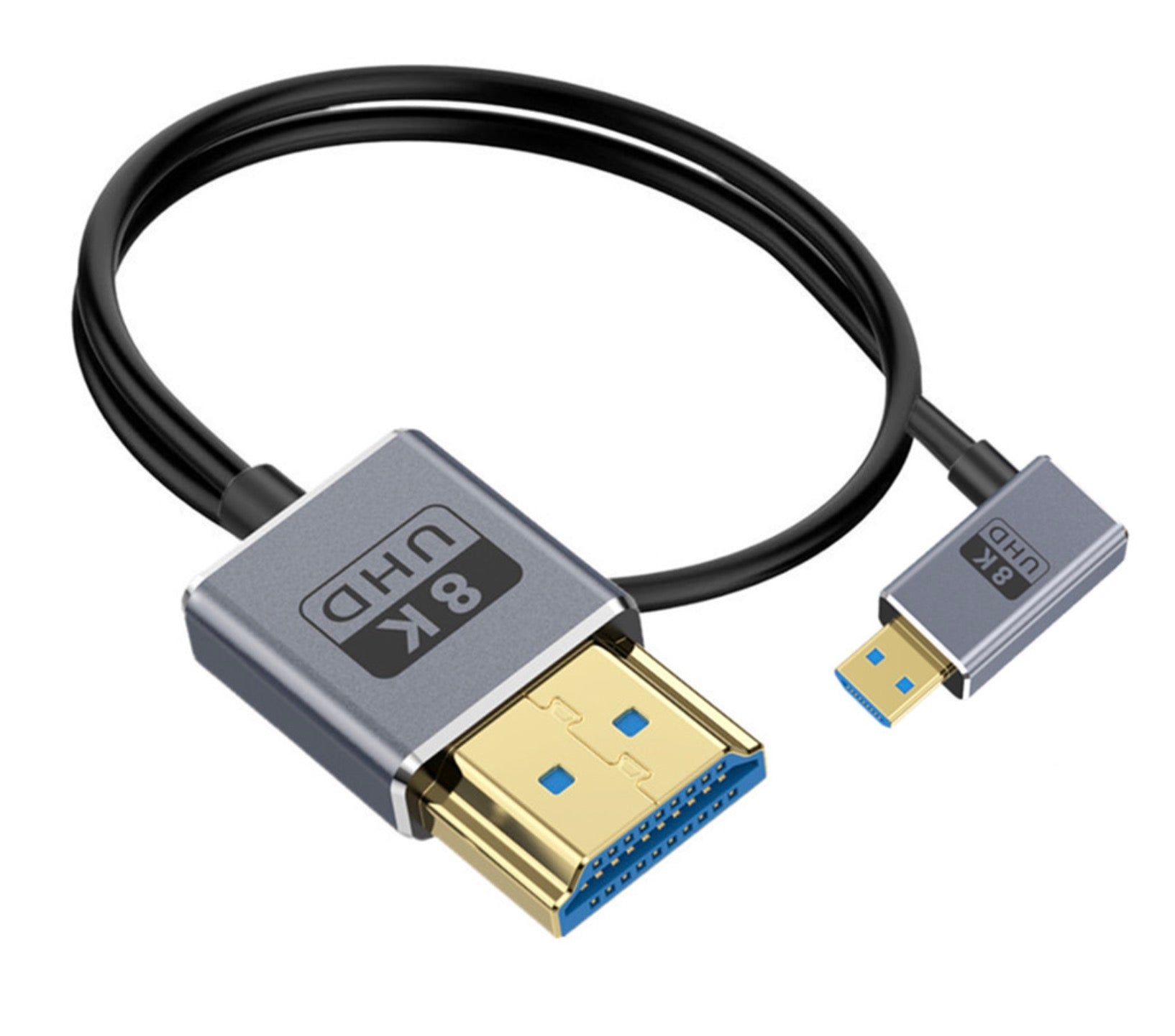 Micro HDMI to HDMI 2.1 Extreme Slim Coaxial Cable, Ultra High Speed OD2.5mm Audio Video Angled Cable | 8K@60Hz