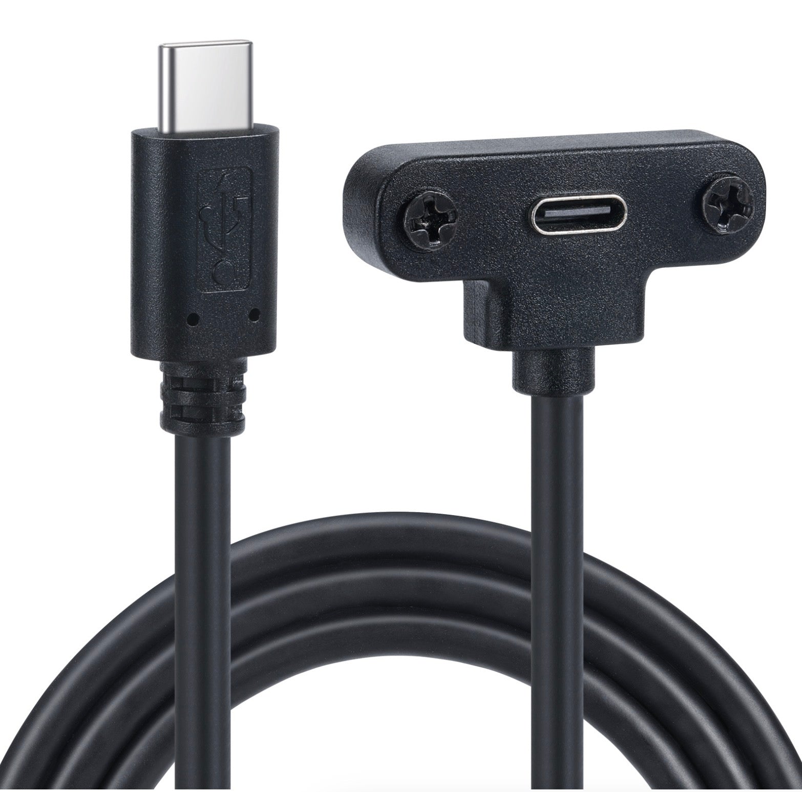 USB C Male to USB C Angled Female Panel Mount Charging Extension Cable 3A