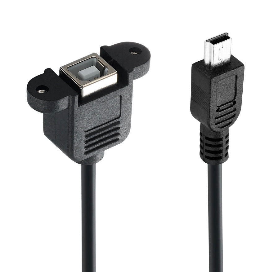 Mini USB 5 Pin Male to USB-B 2.0 Female Panel Mount Cable 0.5m