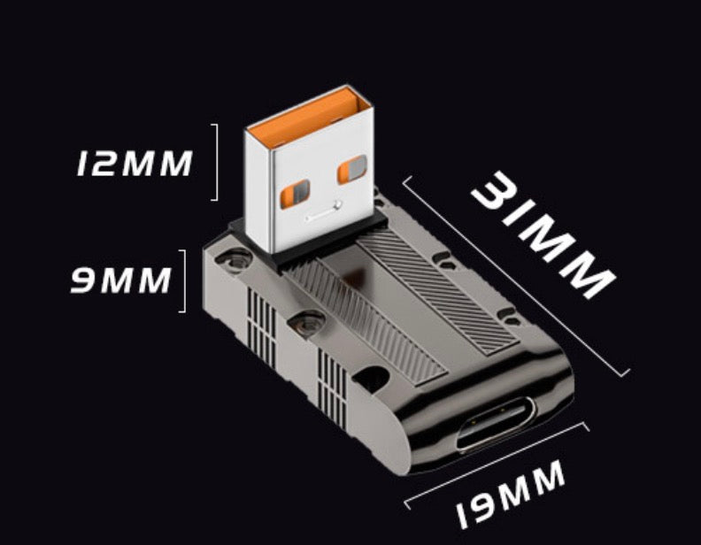 USB 3.0 A Male to USB C Female Data Power Adapter 10Gbps 120W Up Angle