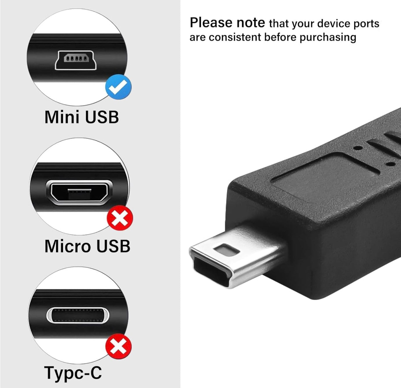Mini USB to USB C Adapter, Type C Female to Mini USB 2.0 Male Extender | Support Charge & Data Sync