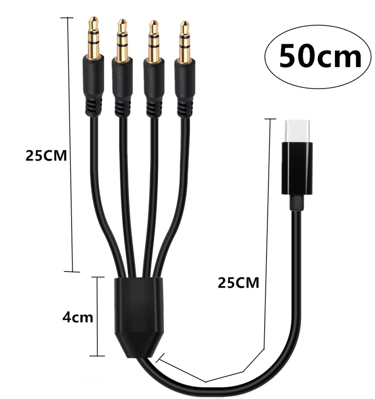 USB C Y Audio Splitter, 3.5mm Male to 4 x 3.5mm 3 Pole Male Audio Cable