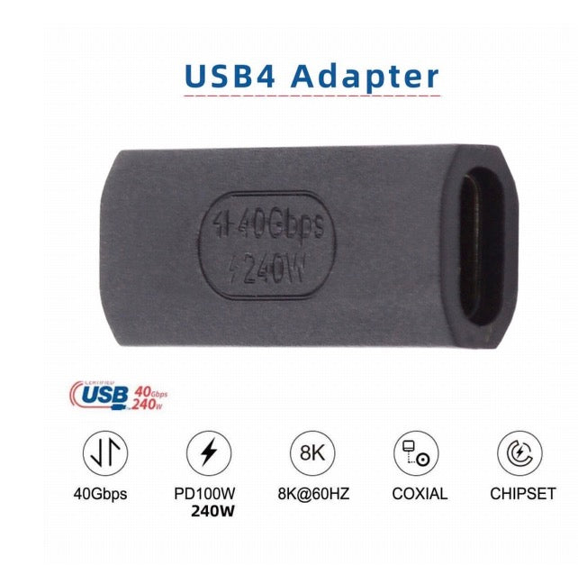 USB C 4.0 Female to USB C 4.0 Female Extension Adapter 240W 40Gbps USB4