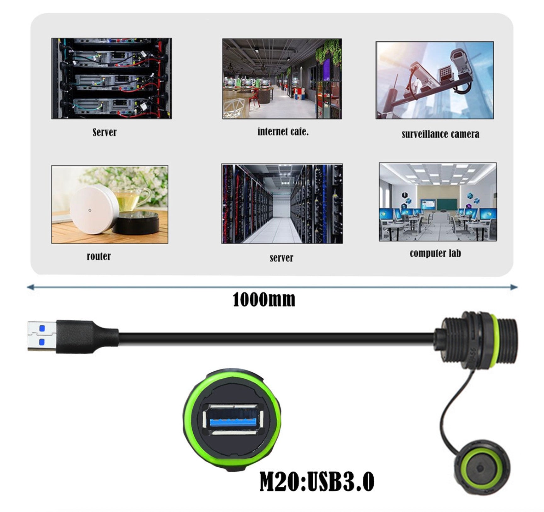 USB 3.0 Waterproof Cable,Type A Male to Female Outdoor USB Pass Through Extension Connector