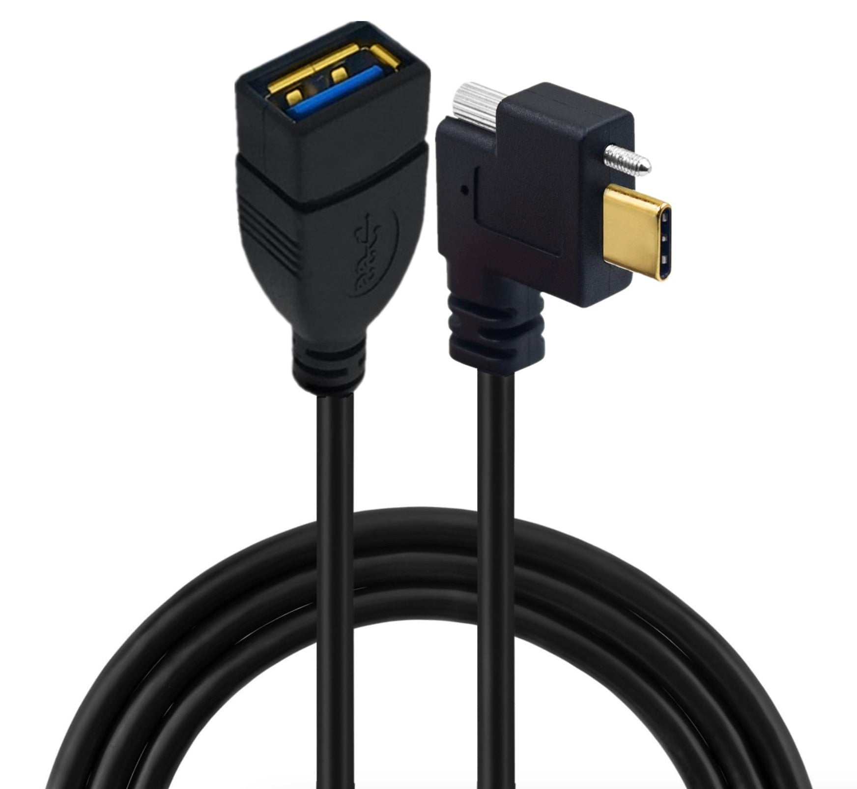 USB C Dual Screws Locking to Standard USB 3.0 A Female OTG Extension Cable | Right Left Angle