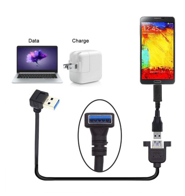 USB 3.0 Panel Mount Cable, USB 3.0 A Male to Female with M3 Screws Extension Connector | UP Angle