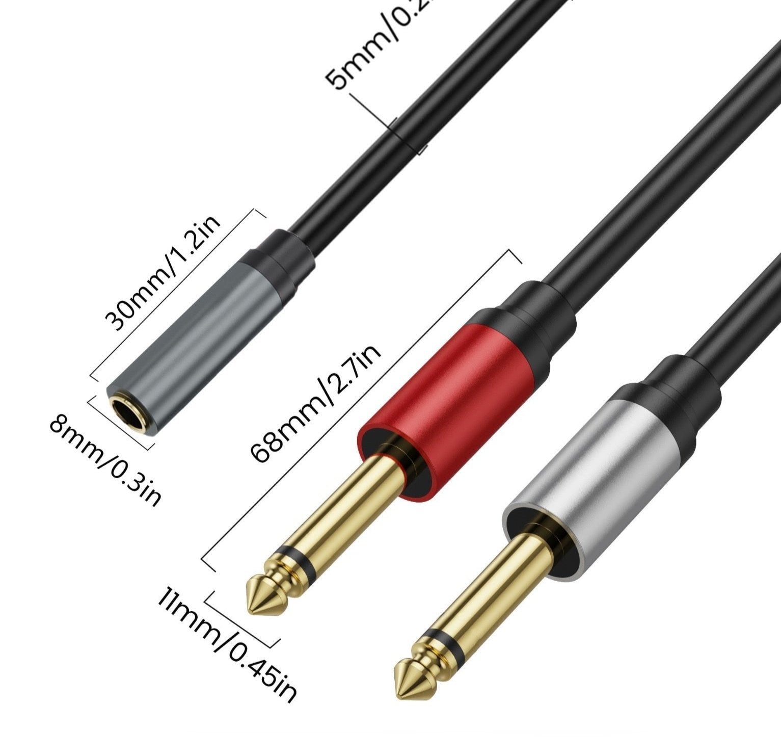 3.5mm TRS to Dual 6.35mm TS Stereo Y Splitter Cable, 1/8 Mini Jack Female to Dual 1/4 inch Male Mono Converter
