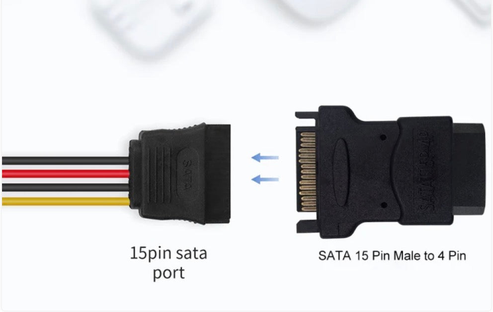 SATA 15Pin Male to 4Pin IDE Molex Female Power Extension Adapter