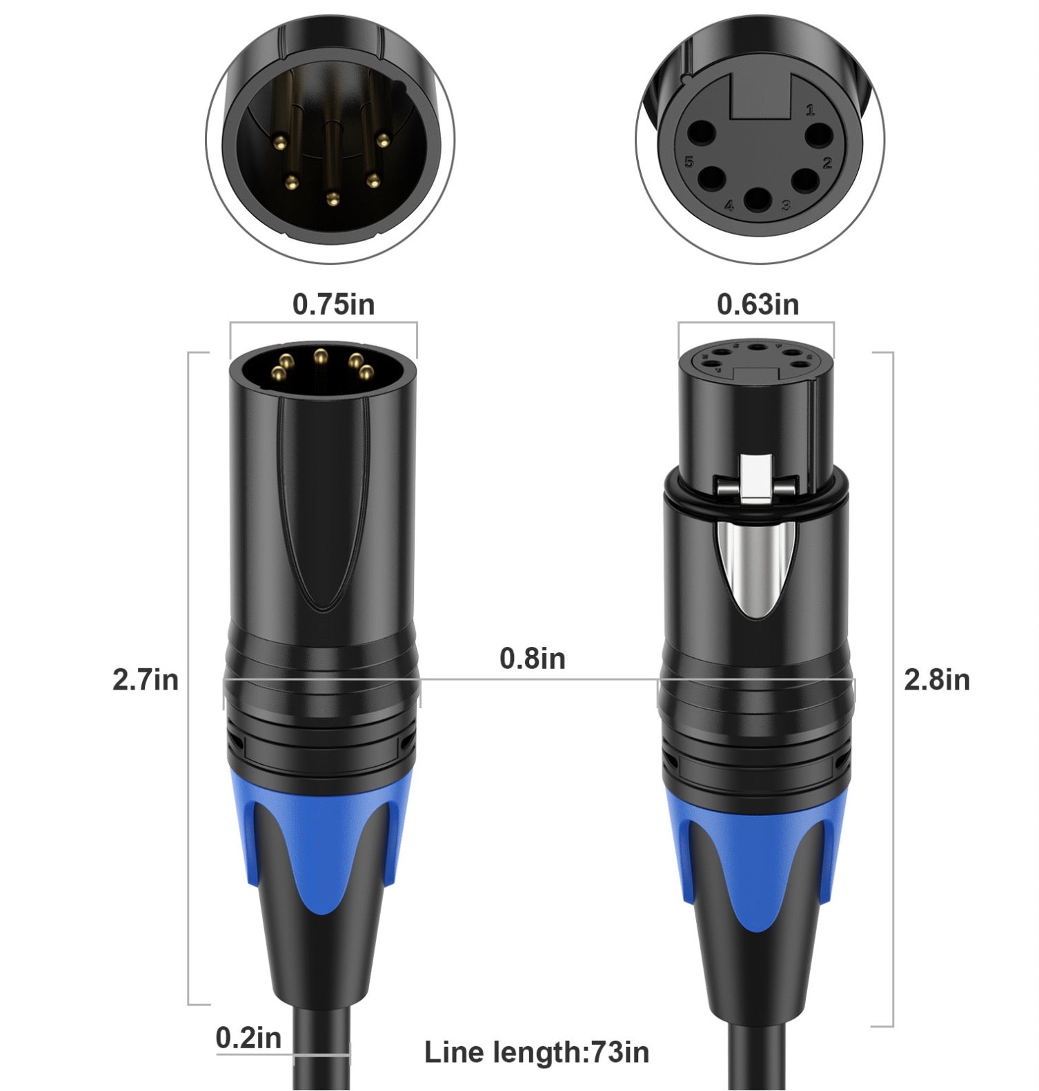 5 Pin XLR Male to Female DMX Cable For DMX512