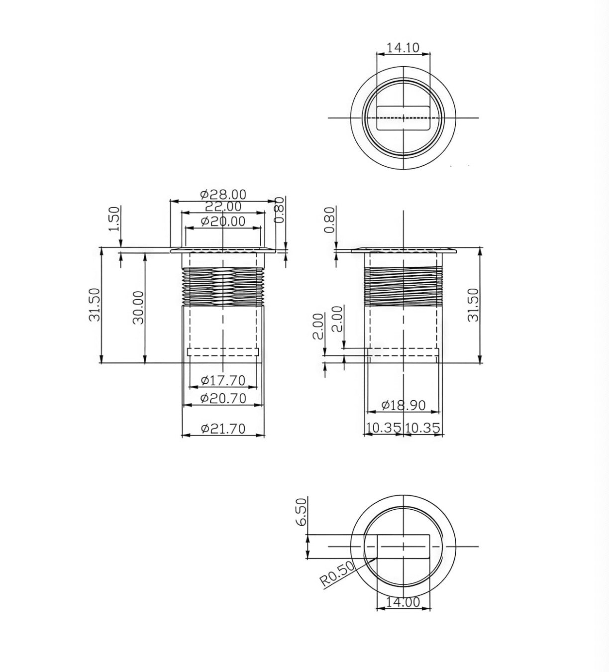 USB C Male to USB 2.0 Type-A Female Flush Panel Mount Cable, Embedded Threaded Fix Extension Cable USB Mounting Socket Converter