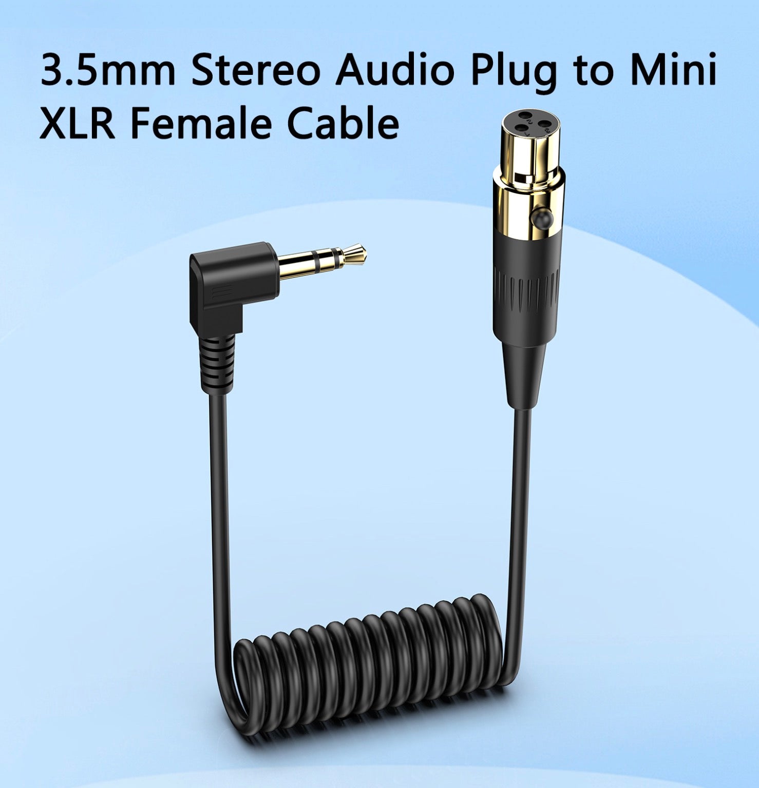 Mini 3 Pin XLR Female to 3.5mm TRS Male PC Camera Microphone Coiled Stereo Audio Cable