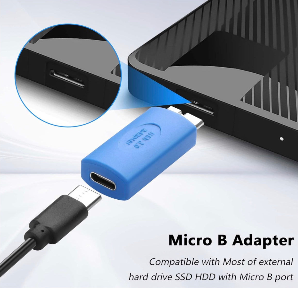 USB 3.0 Micro B Hard Drive Adapter, Micro B Male to USB C Female External Hard Drive Converter